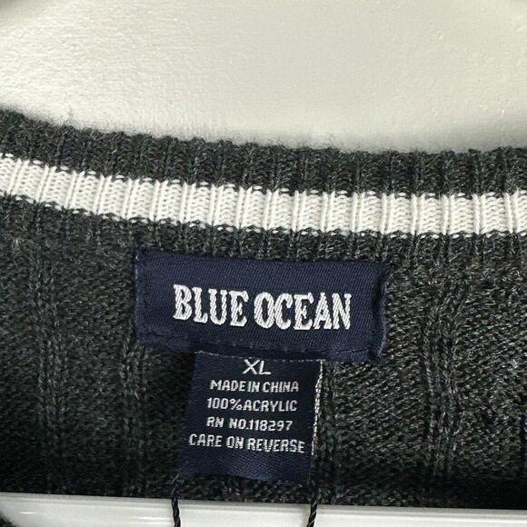 Blue Ocean | Vintage Y2K | V Neck Grey Ribbed Classic Sweater | XL - Picture 3 of 8